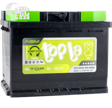 Аккумулятор Topla Top 6CT-60 R AGM Stop & Go [114060] EN680 А 242x175x190мм